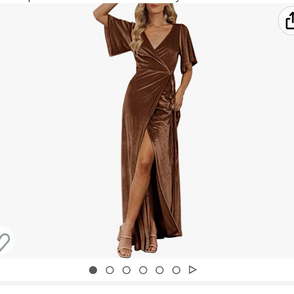 V neck velvet wrap maxi dress with bell sleeve